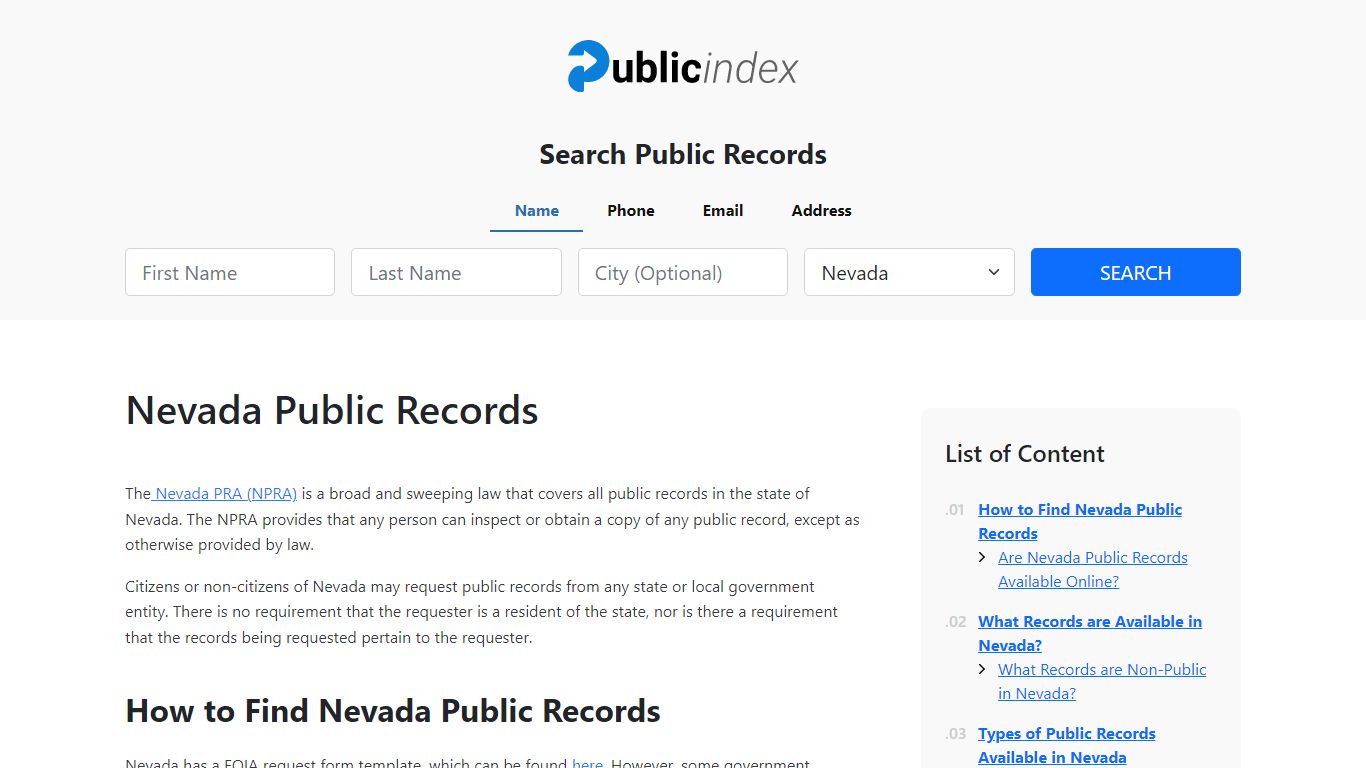 Nevada Public Records Online - ThePublicIndex
